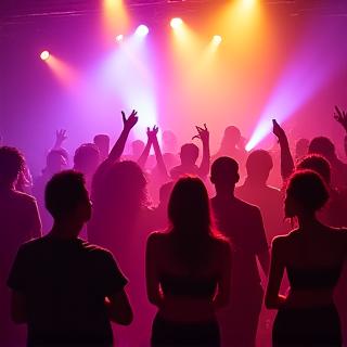 賑わうクラブのフロア、光と熱気に満ちた観客