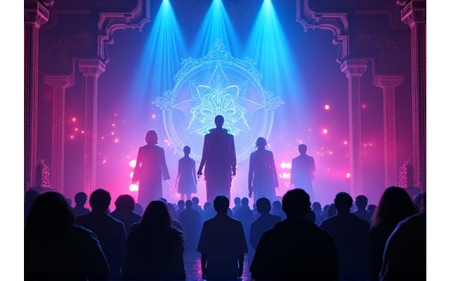 没入型シアター体験のステージ、幻想的な照明と衣装